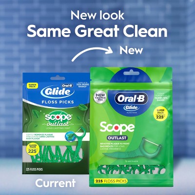 Oral-B Glide with Scope Outlast Dental Floss Picks Mint 225ct - New