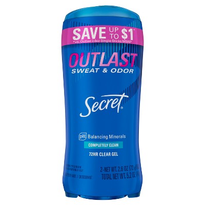 Secret Outlast Clear Gel Antiperspirant & Deodorant for Women Completely Clean 2.6oz/2pk - New