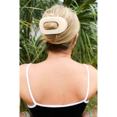 TELETIES Medium Flat Round Hair Clip Almond Beige - New