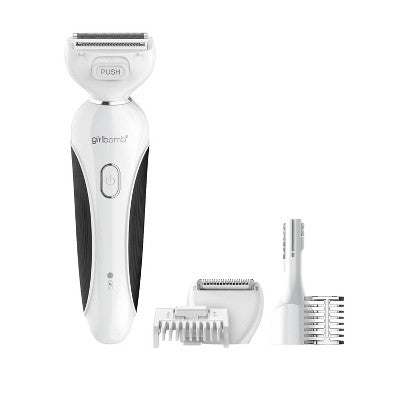 Conair Girlbomb Wet and Dry Cordless Rechargeable Foil Body Shaver with Facial,Eyebrow and Bikini Trimmer Attachments Set 5pc - Imperfect Box