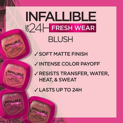L'Oreal Paris Infallible Up to 24H Fresh Wear Blush Powder 10 Confident Pink 0.31oz - New