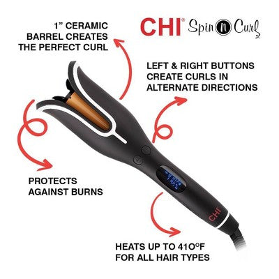 CHI Spin & Curl Ceramic Rotating Curler Onyx Black - Imperfect Box