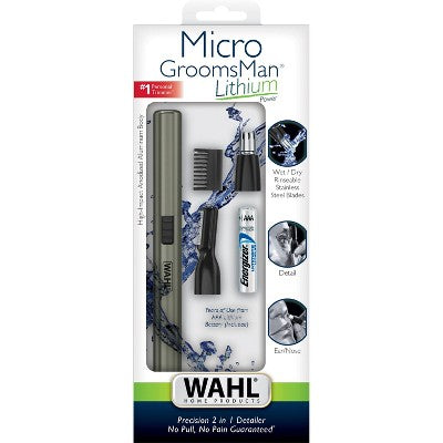 Wahl Lithium Ion Micro Groomsman 2-in-1 Cordless Battery Eyebrow and Nose Trimmer for Men with Rinseable Heads - Imperfect Box