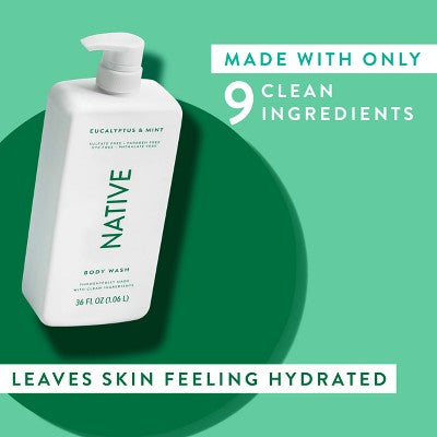 Native Body Wash for Men & Women - Eucalyptus & Mint Sulfate Free with Pump 36 fl oz - Imperfect Container