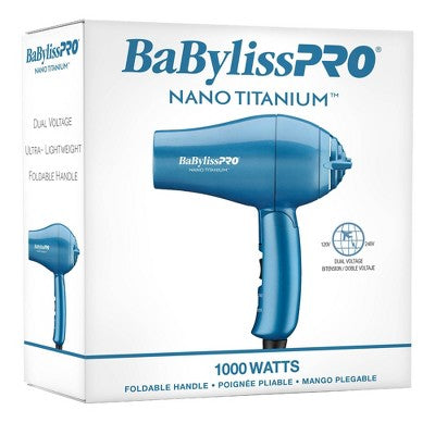 BaBylissPRO Nano Titanium Travel Hair Dryer Blue 1000W - Imperfect Box