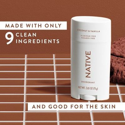 Native Solid Deodorant for Women & Men Coconut & Vanilla  Aluminum-Free 2.65oz - Imperfect Container