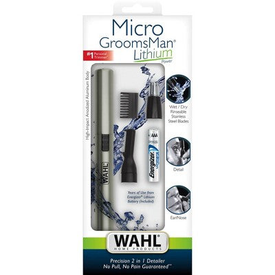 Wahl Lithium Ion Micro Groomsman 2-in-1 Cordless Battery Eyebrow and Nose Trimmer for Men with Rinseable Heads - Imperfect Box