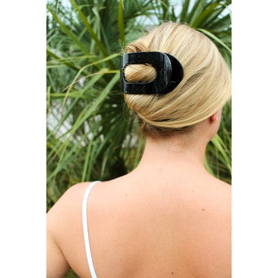 TELETIES Medium Flat Round Hair Clip Jet Black - New