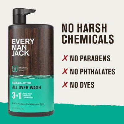 Every Man Jack Sea Salt Citrus Men's 3 in 1 All Over Wash 28.8 fl oz - Imperfect Container