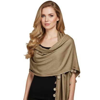 Crochet Coins Lace Tassels Oblong Scarf Shawl