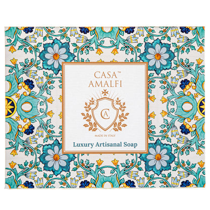 Casa Amalfi Green Maiolica Gift Box: 3 Soaps + Ceramic Soap Dish