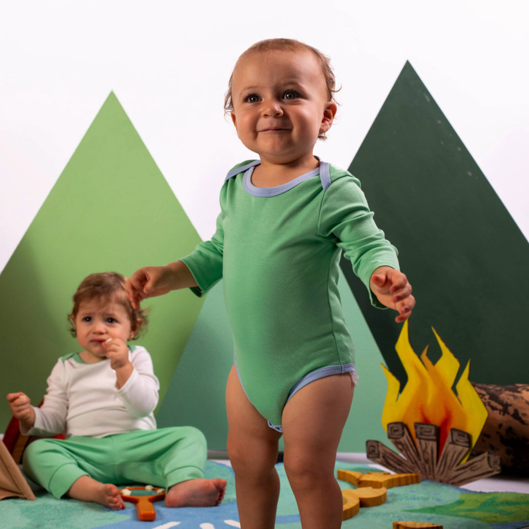 Long Sleeve Bodysuit in Grass Green with Blue