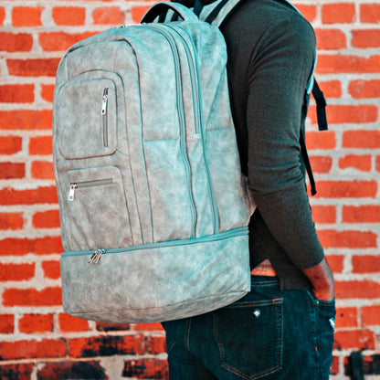 Grey Leather Carry-On Patented Backpack
