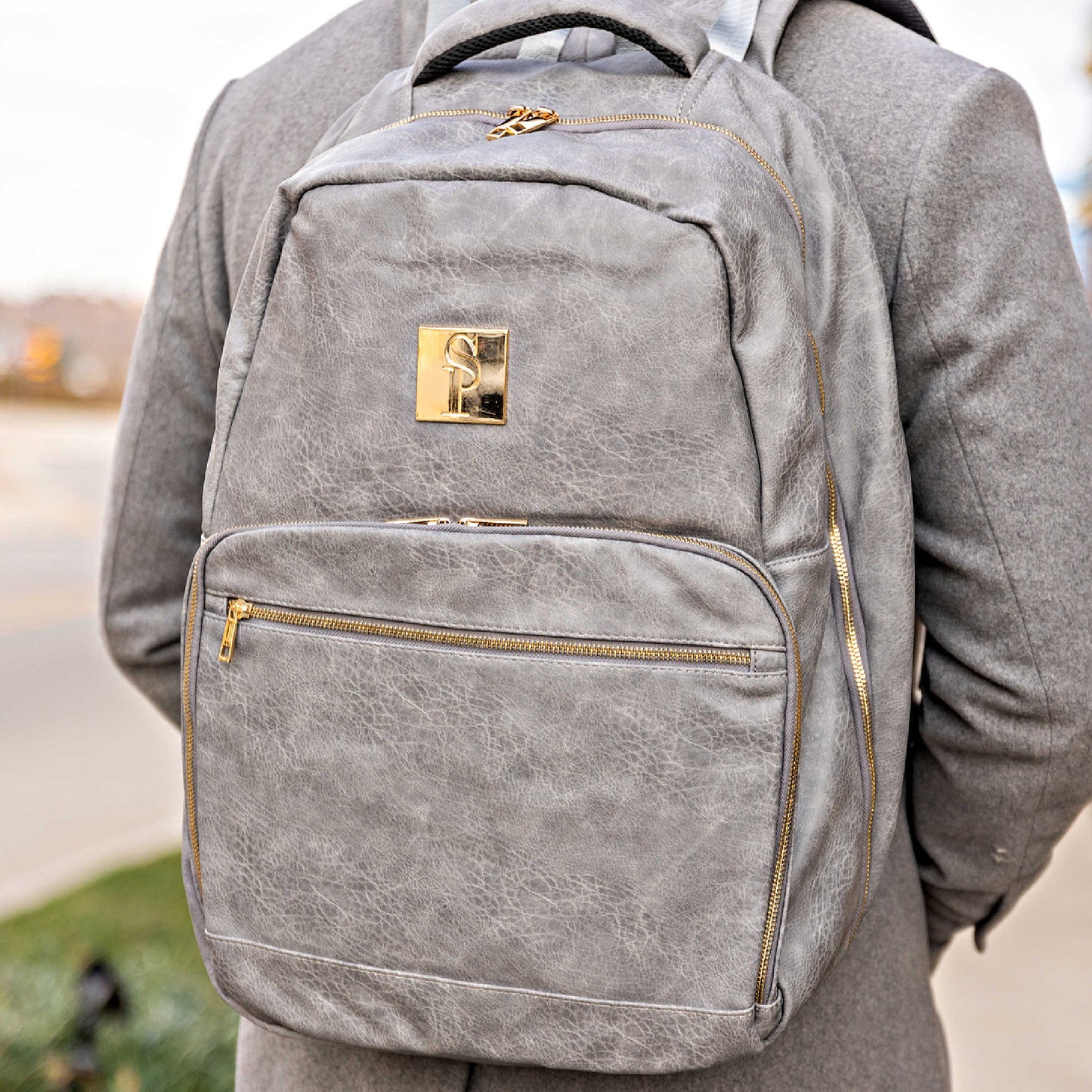 Grey Leather Commuter Bag