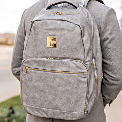Grey Leather Commuter Bag