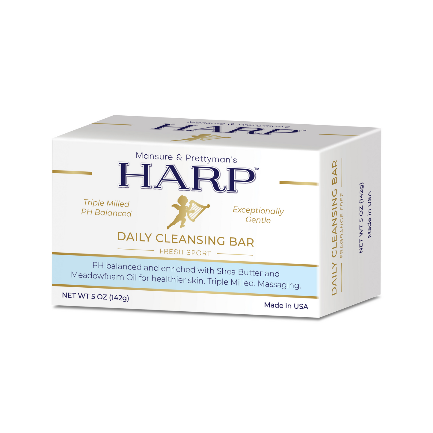 HARP® Fresh Sport Body Wash Bar – pH Balanced (5.0–6.0) Syndet Cleanser, Soap-Free & No Lye, Non-Comedogenic, Gentle for Sensitive & Dry Skin, With Shea Butter & Borage Oil