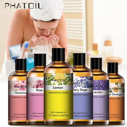 100ML Pure Natural Essential Oils Diffuser for Skin Care Rose Orange Lemon Lavender Rose Geranium Chamomile Avocado Aroma Oil