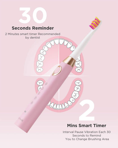 Fairywill FW-508 Sonic Electric Toothbrush Rechargeable Timer Brush 5 Modes Fast Charge Tooth Brush 8 Brush Heads for Adults