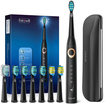 Fairywill FW-508 Sonic Electric Toothbrush Rechargeable Timer Brush 5 Modes Fast Charge Tooth Brush 8 Brush Heads for Adults