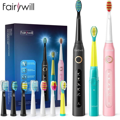 Fairywill FW-508 Sonic Electric Toothbrush Rechargeable Timer Brush 5 Modes Fast Charge Tooth Brush 8 Brush Heads for Adults