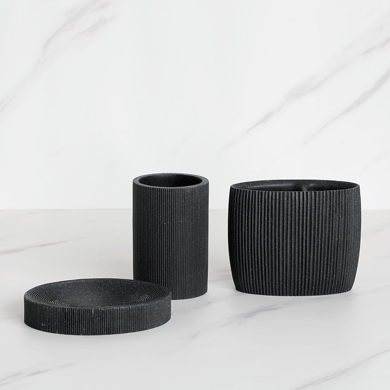 Sleek Black Bathroom Set: Soap Dispenser, Toothbrush Holder, Tumbler, Soap Dish, Mouthwash Cup, Toilet Brush Holder