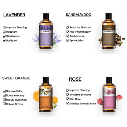 3.38Oz 100ml Lavender Essential Oil Diffuser Pure Natural Plant Essential Oils Vanilla Mint Lemon Tea Tree Citronella Aroma
