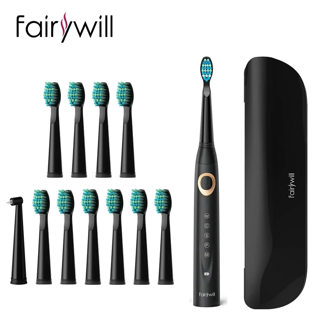 Fairywill FW-508 Sonic Electric Toothbrush Rechargeable Timer Brush 5 Modes Fast Charge Tooth Brush 8 Brush Heads for Adults