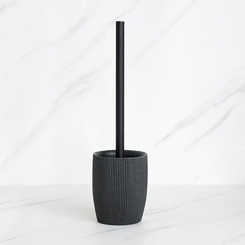Sleek Black Bathroom Set: Soap Dispenser, Toothbrush Holder, Tumbler, Soap Dish, Mouthwash Cup, Toilet Brush Holder