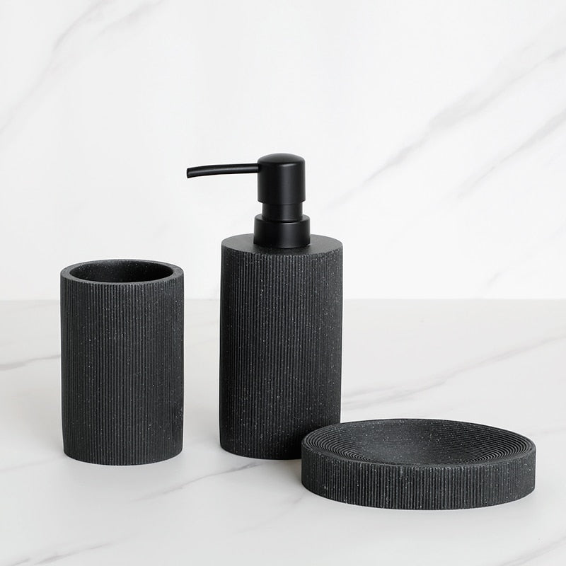 Sleek Black Bathroom Set: Soap Dispenser, Toothbrush Holder, Tumbler, Soap Dish, Mouthwash Cup, Toilet Brush Holder