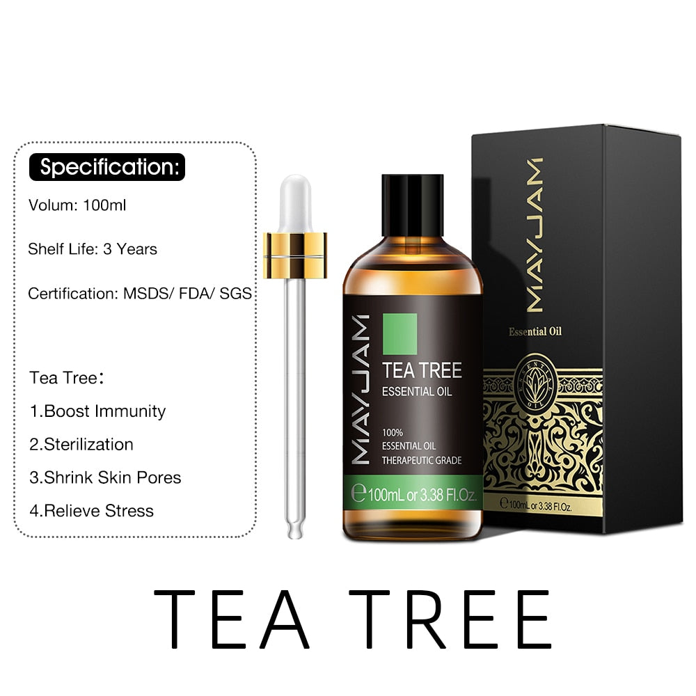 100ml Pure Natural Tea Tree Sandalwood Essential Oils Diffuser Plant Lavender Mint Vanilla Rosemary Eucalyptus Essential Oil