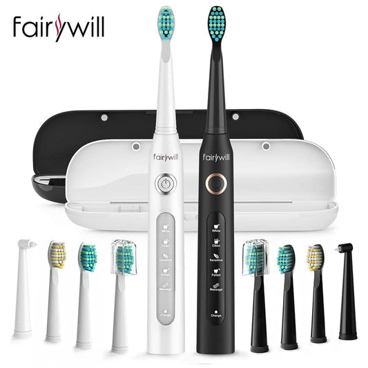 Fairywill FW-508 Sonic Electric Toothbrush Rechargeable Timer Brush 5 Modes Fast Charge Tooth Brush 8 Brush Heads for Adults