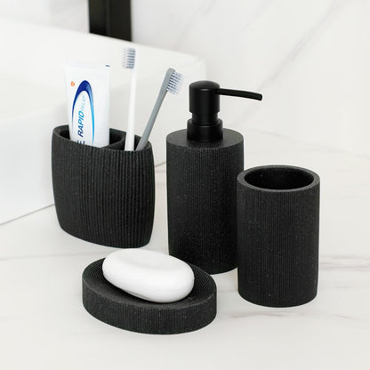 Sleek Black Bathroom Set: Soap Dispenser, Toothbrush Holder, Tumbler, Soap Dish, Mouthwash Cup, Toilet Brush Holder