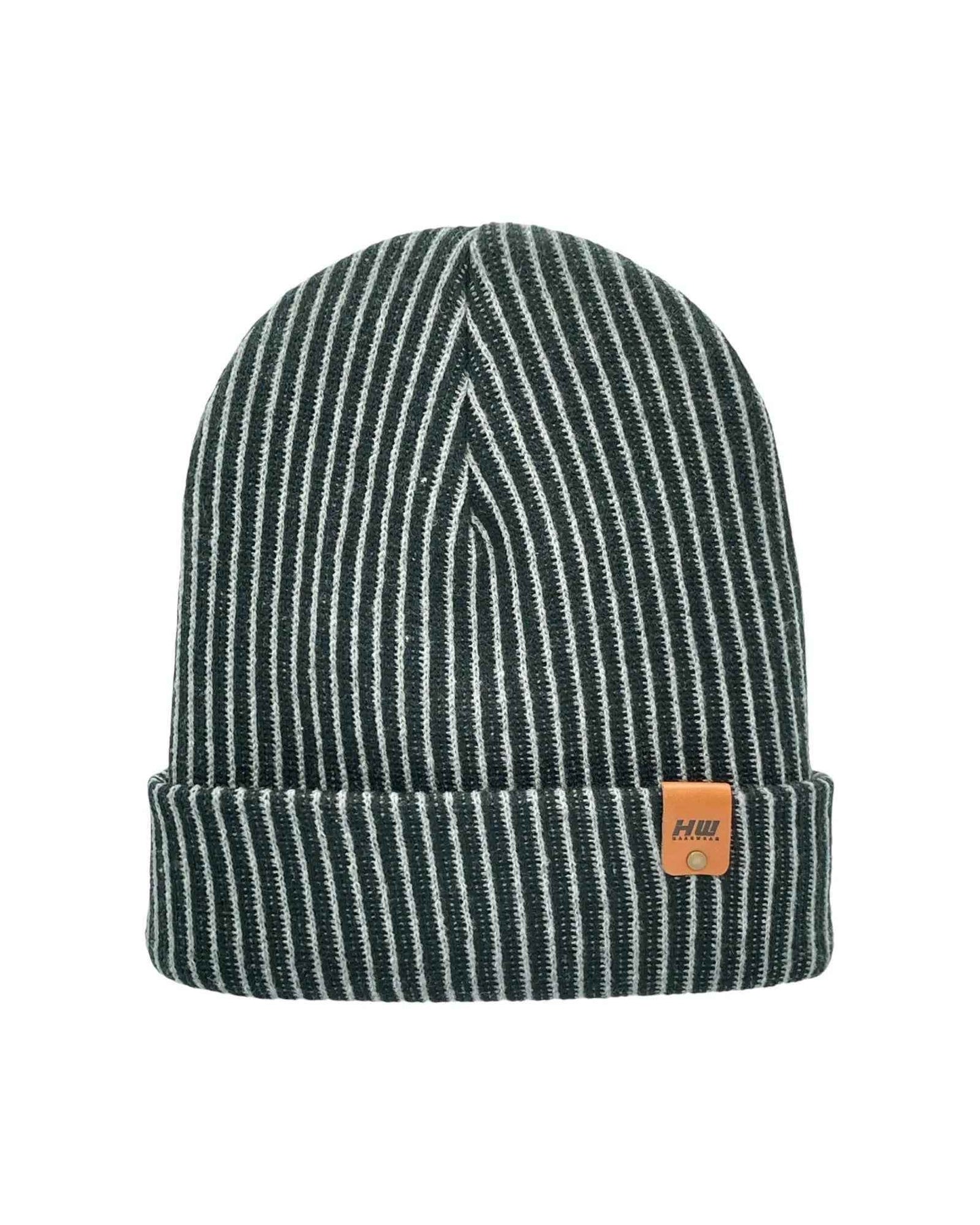 Cuffed Wide Ribbed Striped Beanie, Contrast, Black and Gray, Classic Beanie