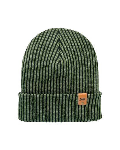 Cuffed Wide Ribbed Striped Beanie, Contrast, Black and Green, Classic Beanie