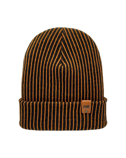 Cuffed Wide Ribbed Striped Beanie, Contrast, Black and Orange, Classic Beanie