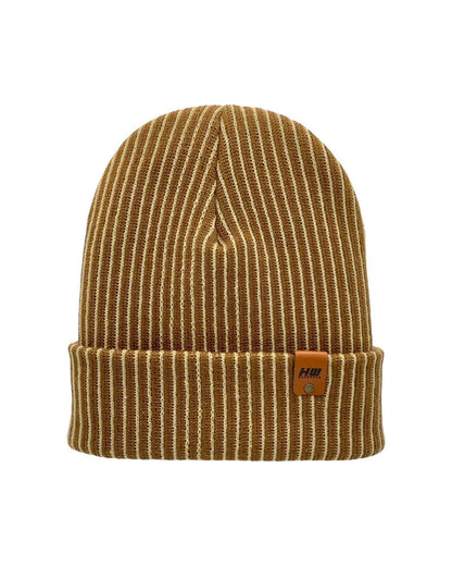 Cuffed Wide Ribbed Striped Beanie, Contrast, Beige and Brown, Classic Beanie