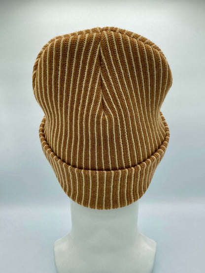 Cuffed Wide Ribbed Striped Beanie, Contrast, Beige and Brown, Classic Beanie
