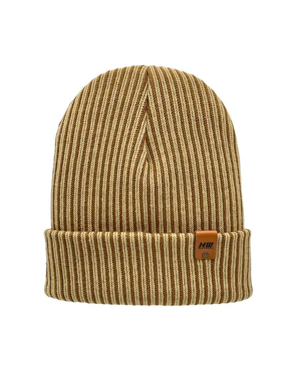 Cuffed Wide Ribbed Striped Beanie, Contrast, Brown and Beige, Classic Beanie