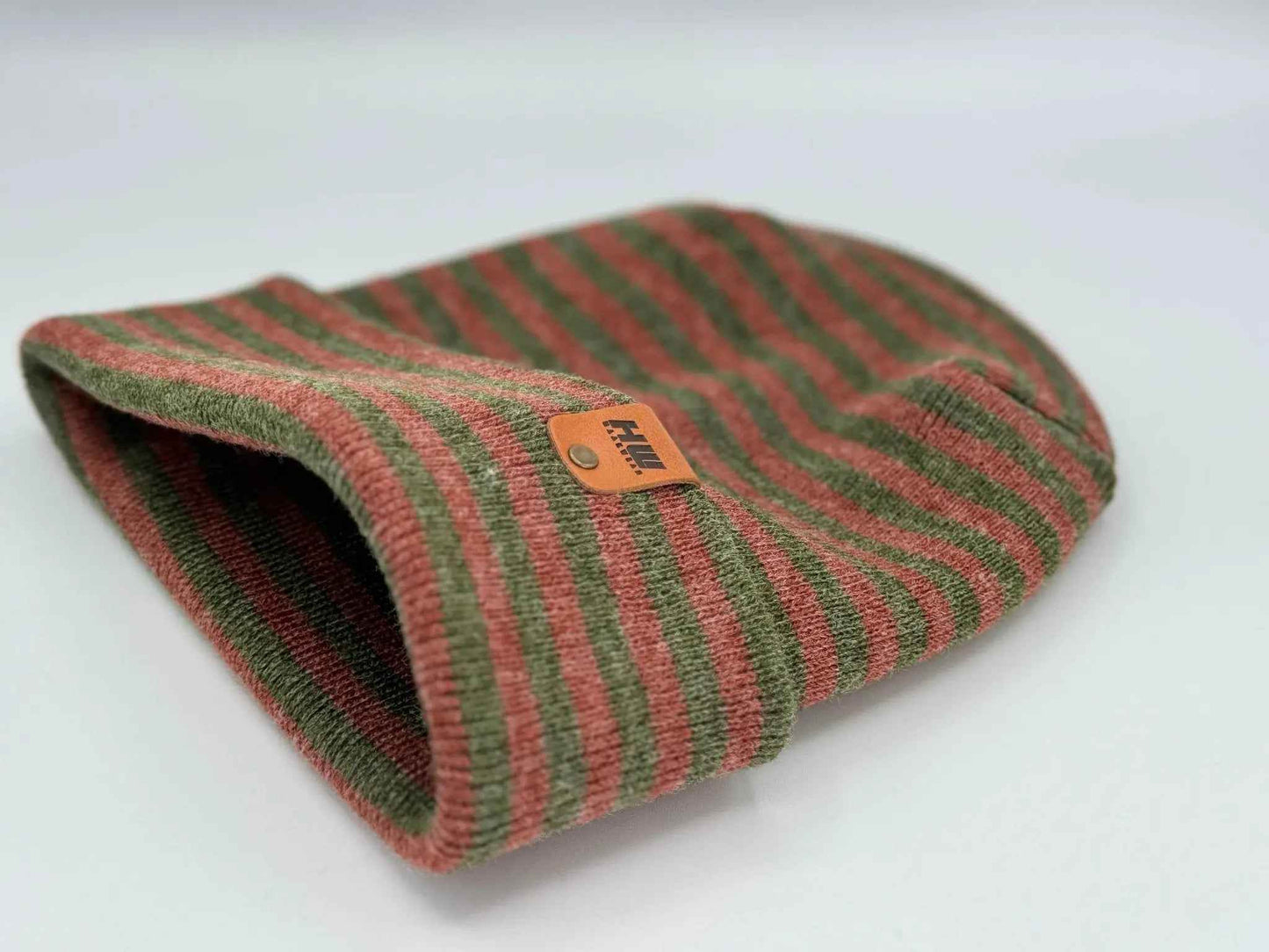 Patented H Stitch RoRo Cuffed Beanie, Burgundy and Green