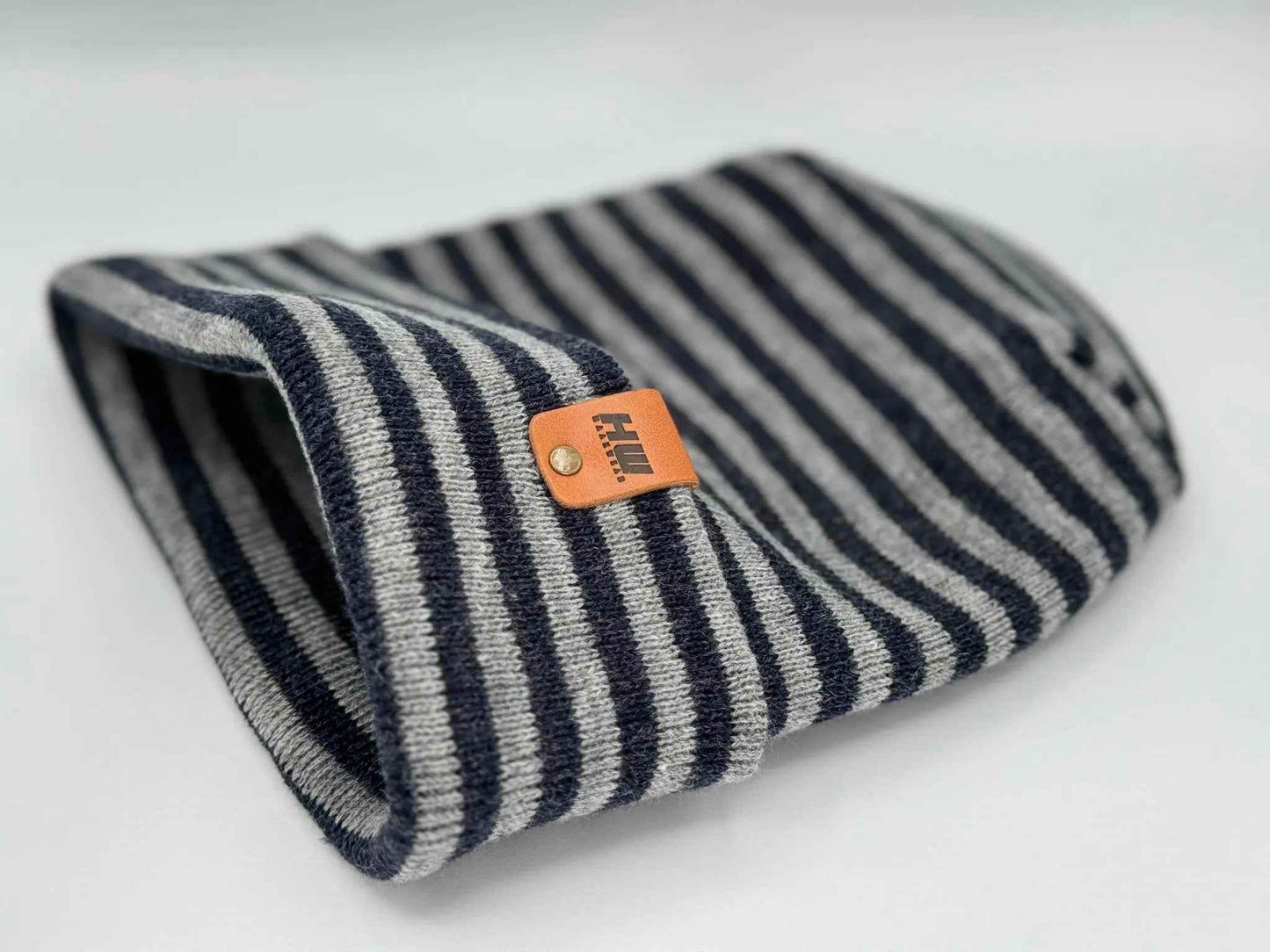 Patented H Stitch RoRo Cuffed Beanie, Gray and Denim Blue
