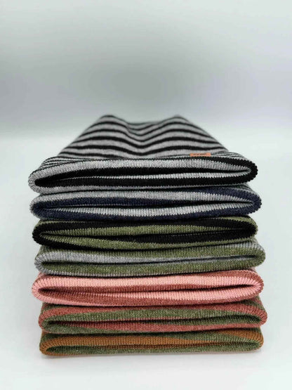 Patented H Stitch RoRo Cuffed Beanie, Gray and Denim Blue