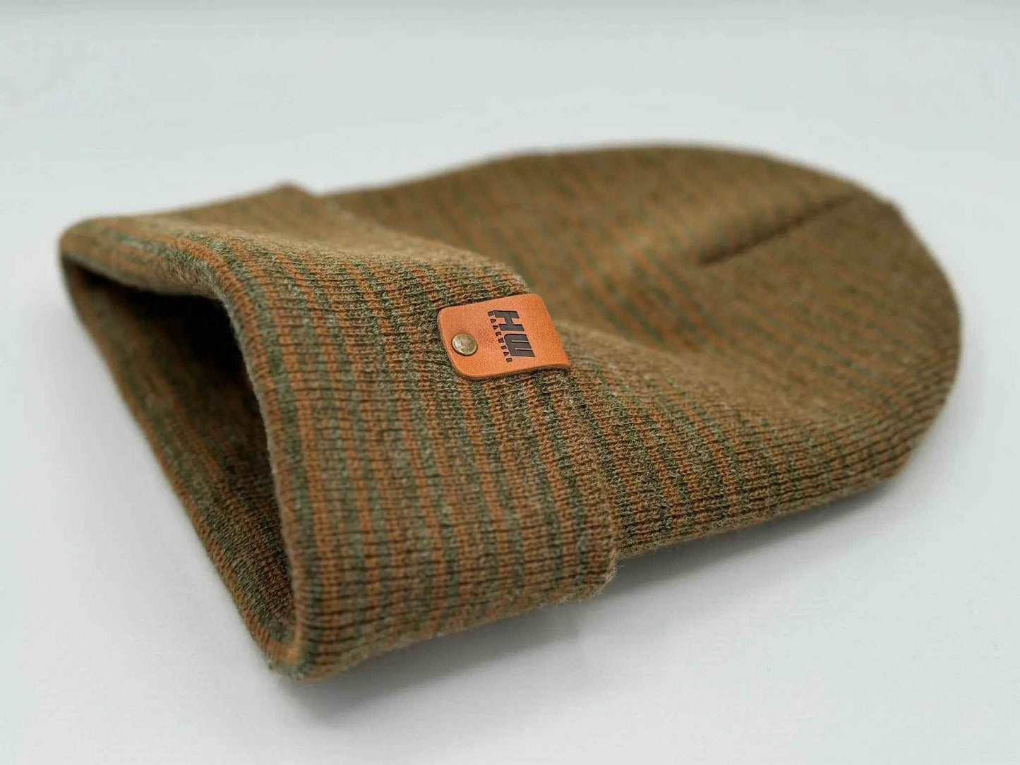 Classic Contrast Cuffed Beanie, Brown and Green