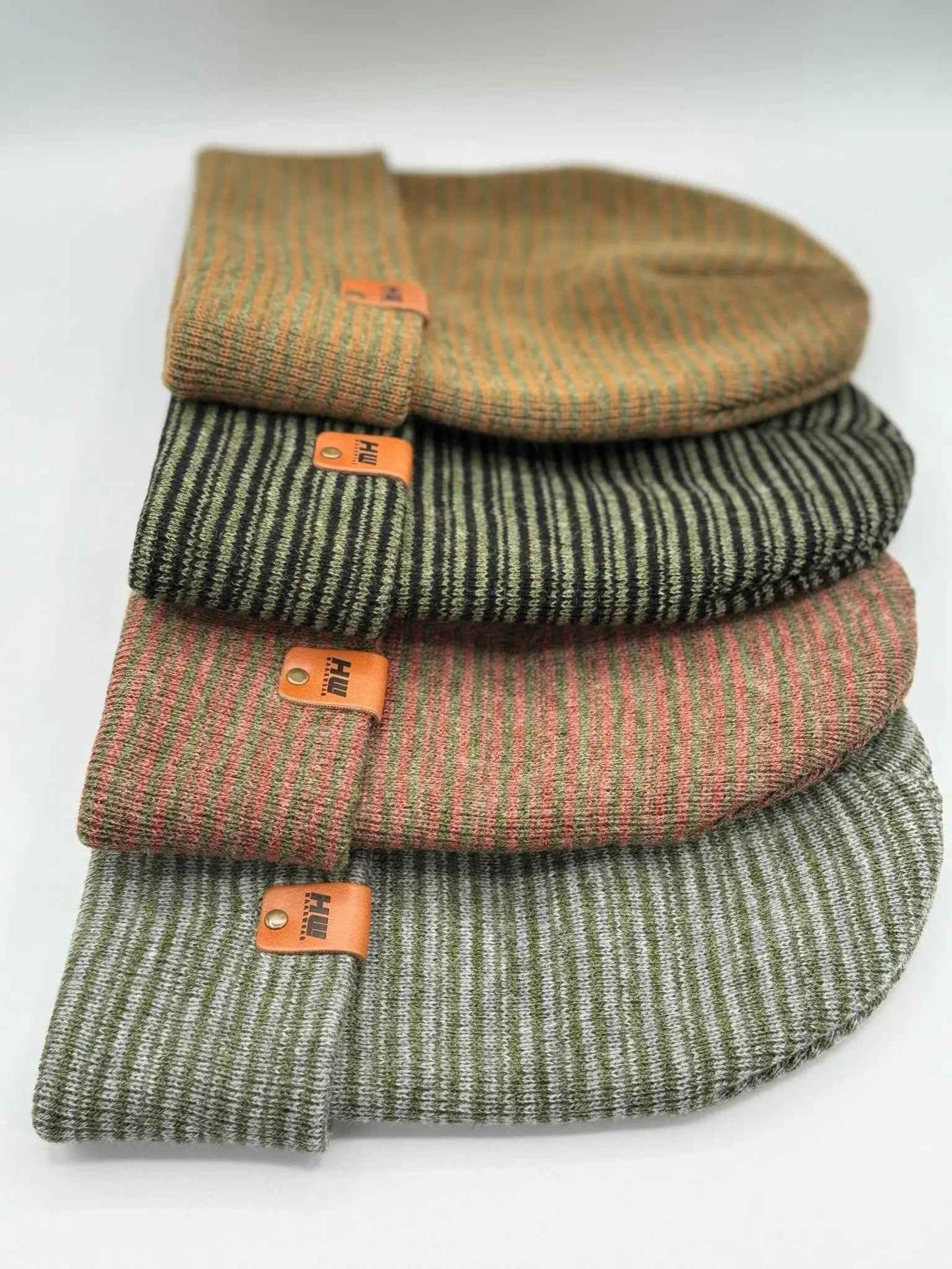 Classic Contrast Cuffed Beanie, Brown and Green