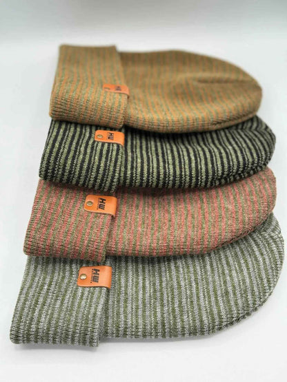 Classic Contrast Cuffed Beanie, Brown and Green