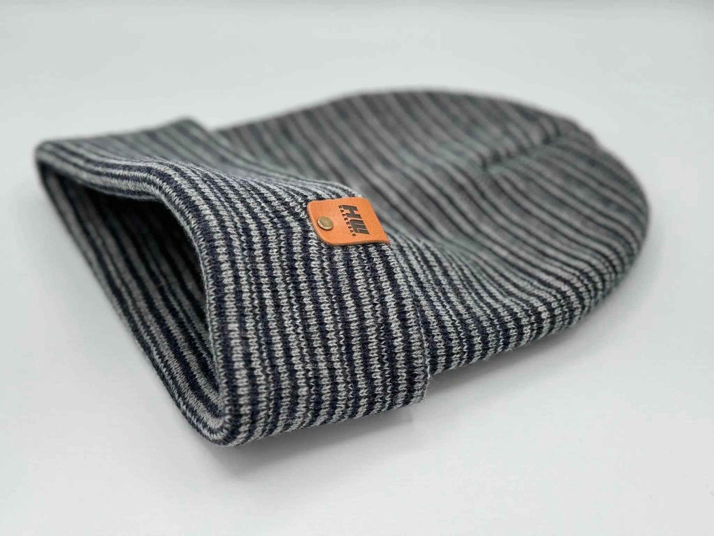 Classic Contrast Cuffed Beanie, Gray and Denim Blue