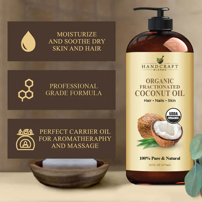 HAND CRAFT Organic Fractionated Coconut Oil - 100% Pure and Natural
