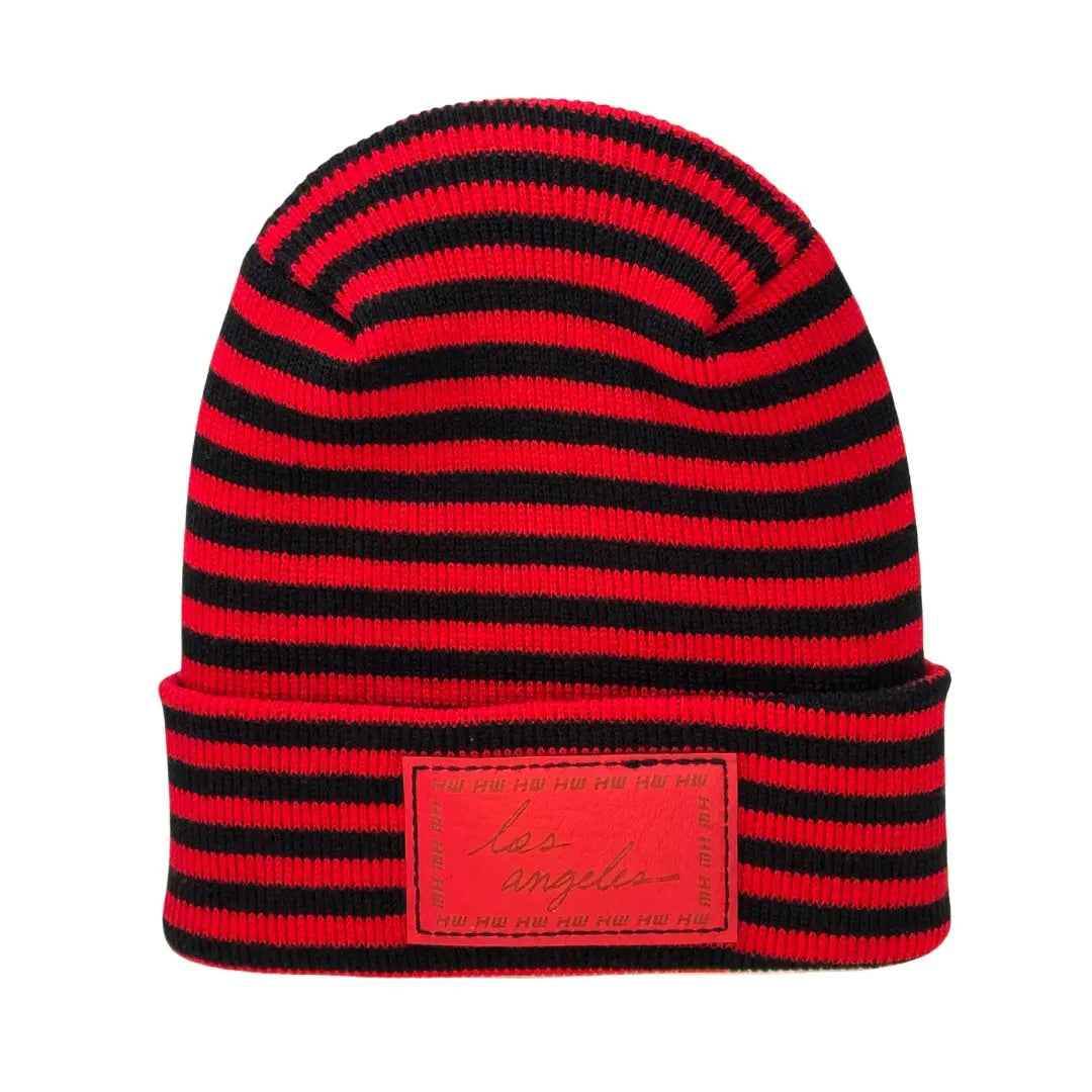 Los Angeles Beanie, H Stitch Beanie, Black and Red RoRo