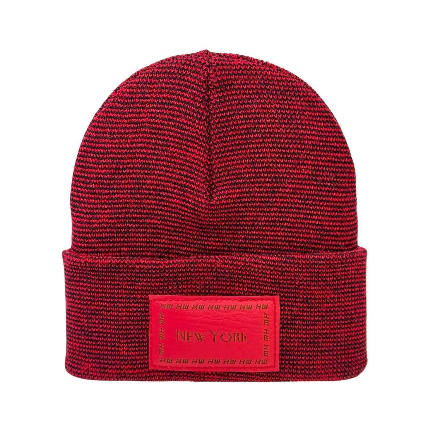 New York, Classic Cuffed Knit Beanie, Black and Red Fusion