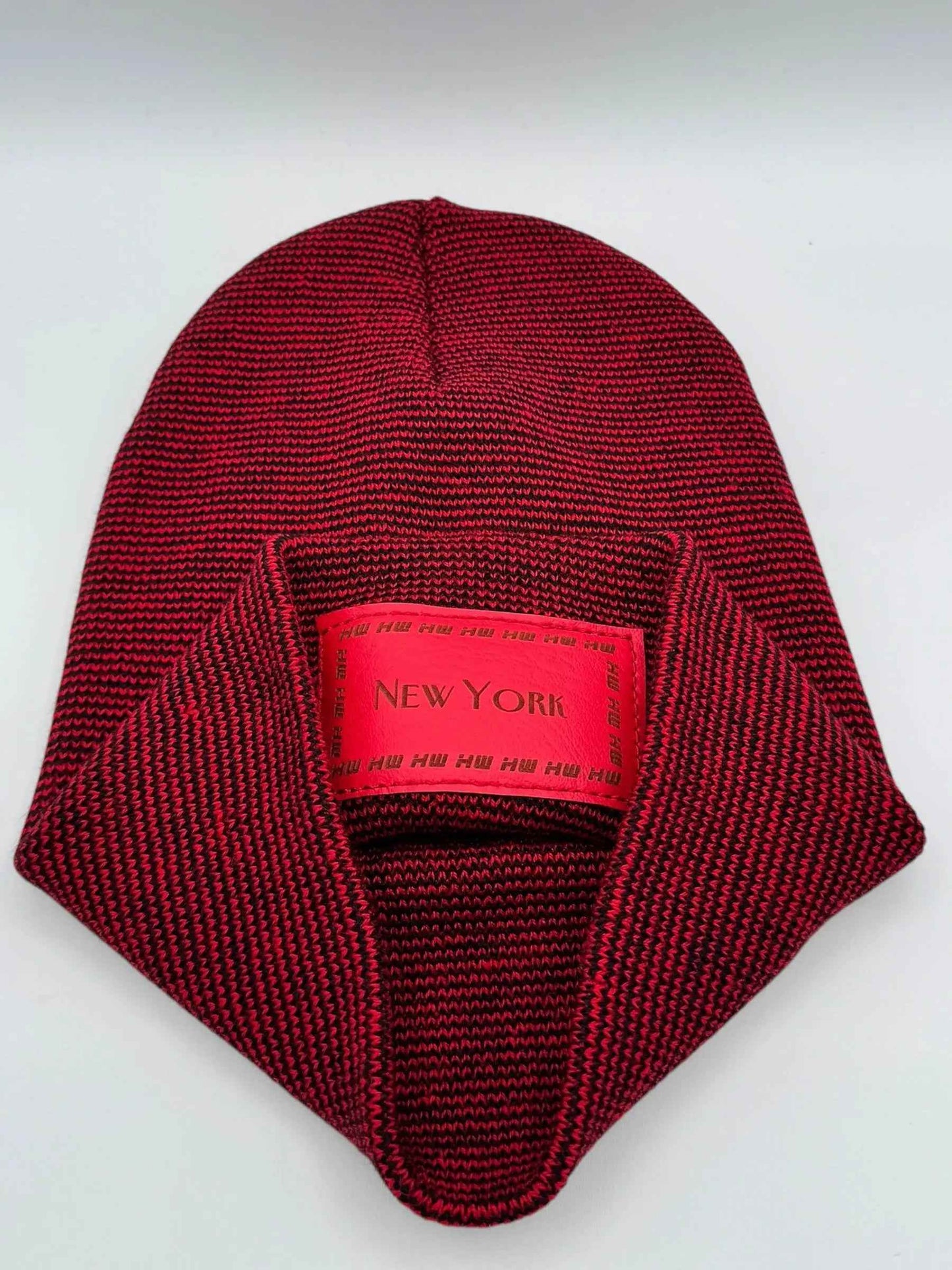 New York, Classic Cuffed Knit Beanie, Black and Red Fusion