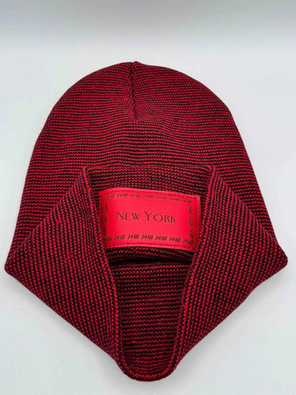 New York, Classic Cuffed Knit Beanie, Black and Red Fusion